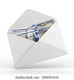 Envelope With Money On White Background. Isolated 3D Illustration