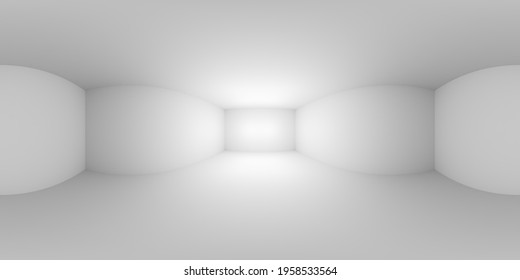 Environment hdri map of simple abstract empty white room with white wall, floor, ceiling without any textures, colorless 360 degrees spherical panorama background, 3d illustration