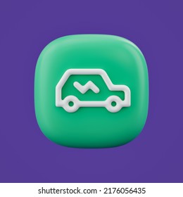 Environment Icon, Sport Electric Car 3d Icon On A Green Button, White Outline Energy Icon, 3d Rendering, Simple Outline Icon