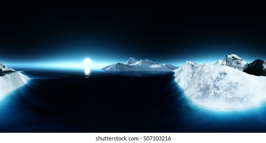 Environment map. HDRI map. Equirectangular projection. Spherical panorama.  the North Sea and the ice. 3d rendering.
