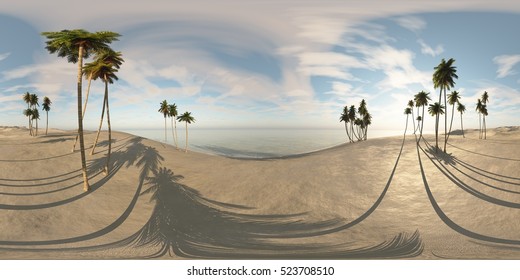 Environment Map. HDRI Map. Equirectangular Projection. Spherical Panorama. An Oasis In The Desert. 3d Rendering