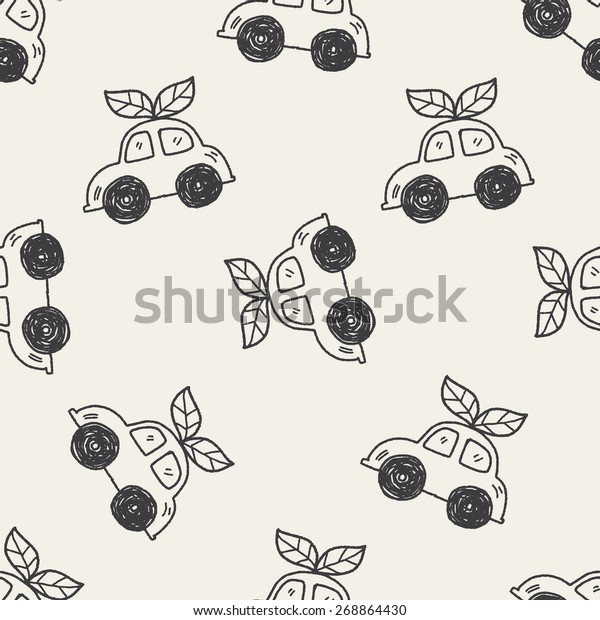 Environmental protection concept; Reduce the\
use of gasoline, reduce air pollution; Electric Car; doodle\
seamless pattern\
background