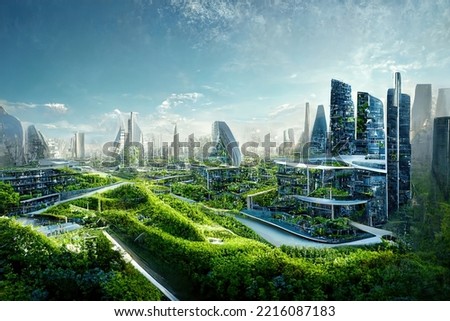 Environmentally sustainable futuristic city illustration Stock foto © 