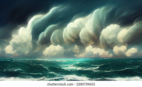 Epic Sea Background, Storm In The Sea. Digital Illustration, Digital Painting.