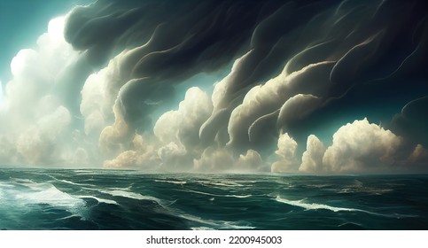 Epic Sea Background, Storm In The Sea. Digital Illustration, Digital Painting.