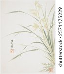 Epidendrum Blossom from a Flower Album of Ten Leaves (1656) painting in high resolution by Xiang Shengmo. Vintage art drawing illustration, old painting art print. Traditional Chinese drawing.