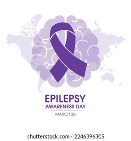 Epilepsy Awareness Day or Purple Day illustration. Purple epilepsy awareness ribbon and human brain silhouette icon isolated on a white background. March 26. Important day - Powered by Shutterstock