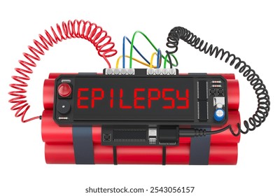 Epilepsy concept. Time bomb explosive with epilepsy word on timer, 3D rendering isolated on white background