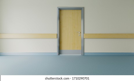 epmty hospital corridor and room door with floor realistic 3D rendering
