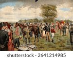 Epsom, Surrey: the Derby; crowds of racegoers viewing the horses