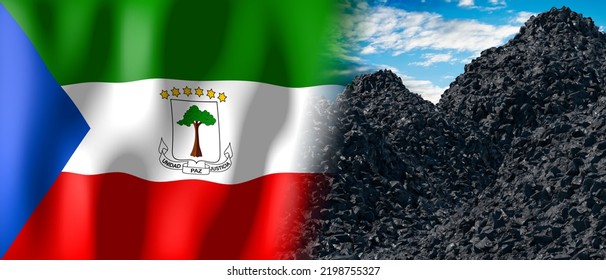 Equatorial Guinea - Country Flag And Pile Of Coal - 3D Illustration