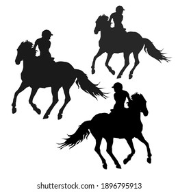 equestrian competitions, show jumping, women riders on horses,  isolated images on a white background	
