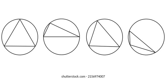 equilateral, rectangular, acute-angled, obtuse triangles inscribed in circles