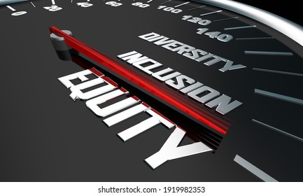 Equity Diversity Inclusion Speedometer Words 3d Illustration