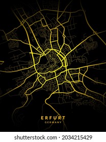Erfurt, Germany City Map Style Gold - Erfurt City Map Poster Wall Art Home Decor - Erfurt City Gold Map
