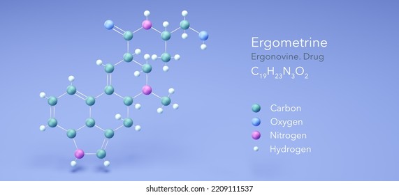 Ergometrine, Molecular Structures, Ergonovine, Drug, 3d Model, Structural Chemical Formula And Atoms With Color Coding