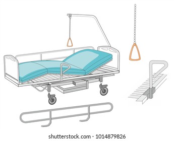 Ergonomic Hospital Bed Accessories Like Rails And Handles Help Nurses And Patients To Transfer Or Adjust Position. 