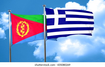 Eritrea Flag With Greece Flag, 3D Rendering 