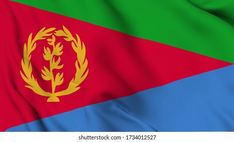Eritrea flag is waving 3D animation. Eritrea flag waving in the wind. National flag of Eritrea. 3d rendering