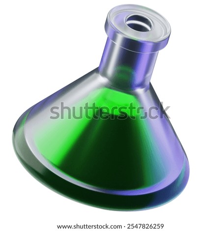 Erlenmeyer 3d icon illustration. 3d rendering illustration of an Erlenmeyer bottle with green liquid. transparent glass science bottle on white background