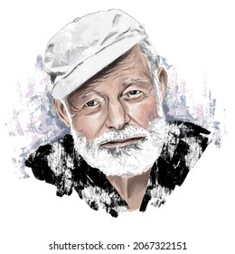 Ernest Hemingway Portrait Digital Illustration