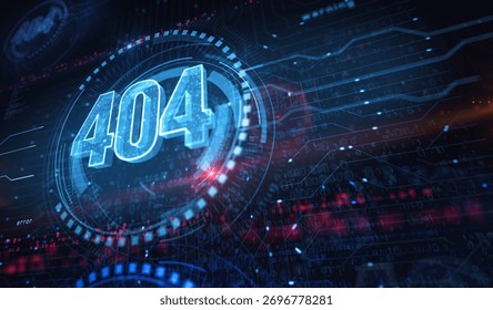 Error 404 page not found oops problem symbol digital concept. Network, cyber technology and computer background abstract 3d illustration.