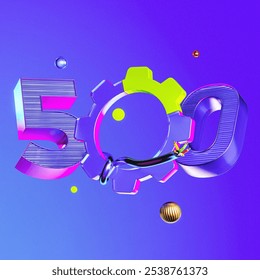 Error 500: Internal server error. 3D rendering of a steel surface illuminated by neon bars and cyan spot lights. An error message is written in metallic letters in a rectangular area.