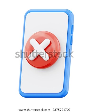 Error alert icon warning symbol on blue mobile phone 3d render illustration isolated on white background