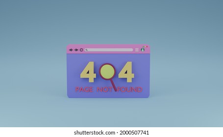 Error message 404 page or file not found show on browser 3D rendering illustration