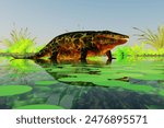 Eryops Amphibious Animal 3d illustration - Eryops was an semi-aquatic ambush predator much like the modern crocodile and lived in Texas, New Mexico and the Eastern USA in the Permian Period.