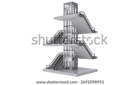 Escalator and elevator isolated on white background.3d rendering.