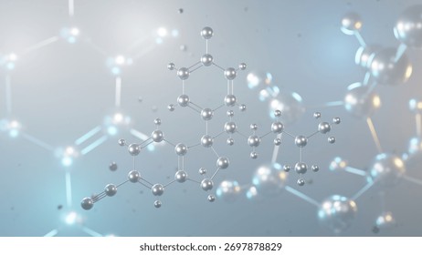 escitalopram molecular structure, 3d model molecule, antidepressant structural chemical formula view from a microscope