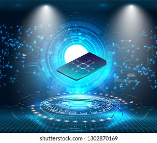 ESIM Card Chip Sign. Embedded SIM Concept. New Mobile Communication Technology. Futuristic Projection Esim Card. 