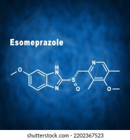 Esomeprazole, Reduces Stomach Acid Structural Chemical Formula On A Blue Background