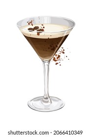 Espresso Martini cocktail illustration with watercolour splash
