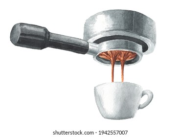 Espresso shot from coffee machine . Watercolor hand drawn illustration isolated on white background - Powered by Shutterstock