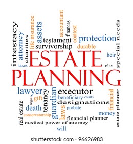 Estate Planning Word Cloud Concept With Great Terms Such As , Tenancy, Durable, Will, Financial, Lawyer, Executor, Probate And More.