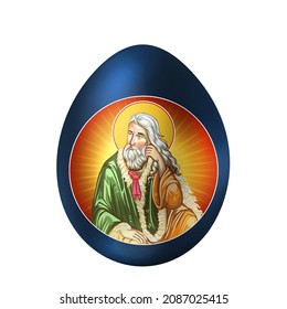 Ester egg with Prophet Elijah in Byzantine style. Religious illustration on white background