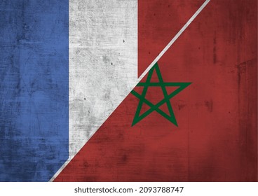 Esthetic French Flag Versus Moroccan Flag, Competition And Currency, Country Colonization, Illustration With Flat Design. Diplomacy And Country Conflict. Flat Design For Article