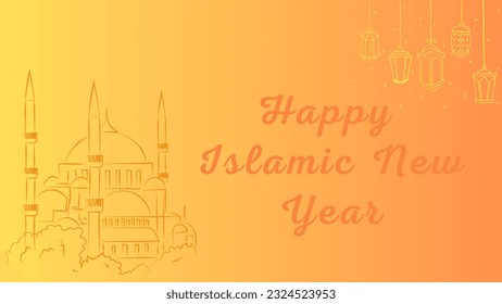 Esthetic Happy Muharram illustration for greeting card, banner, presentation on a orange background.  - Powered by Shutterstock