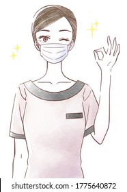 Esthetician With A Mask And OK Pose