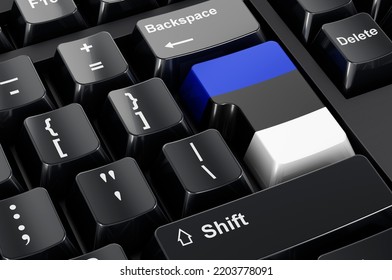 Estonian Flag Painted On Computer Keyboard. Online Business, Education In Estonia Concept. 3D Rendering