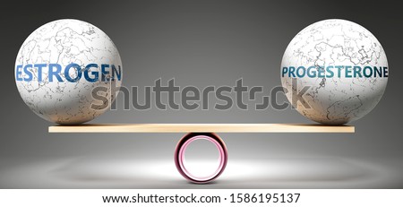 Estrogen and progesterone in balance - pictured as balanced balls on scale that symbolize harmony and equity between Estrogen and progesterone that is good and beneficial., 3d illustration ストックフォト © 