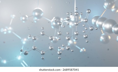 estrone molecular structure, 3d model molecule, steroid structural chemical formula view from a microscope