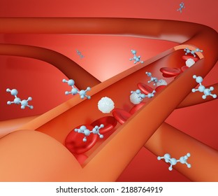 Ethanol Absorption Inside Of Blood Vessel 3d Rendering