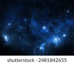 Ethereal expanse of the cosmos with glowing stars illuminating a deep, velvety blue nebula, creating a mesmerizing celestial tapestry against the infinite night sky.