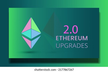 Ethereum 2.0 as Consensus layer,  ether cryptocurrency symbol hovering over an isolated background. A new upgraded Consensus layer moves from PoW to greener PoS.