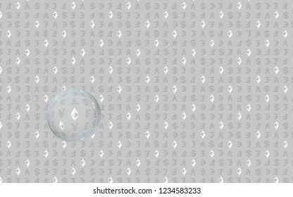 Ethereum classic and currency on a gray background. Digital crypto symbol. Currency bubble, wave effect, market fluctuations. Business concept. 3D illustration