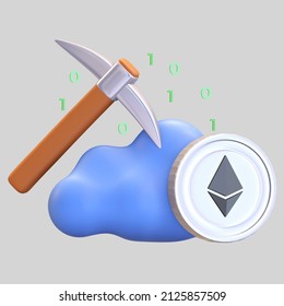 Ethereum Cloud Mining Icon Cryptocurrency Symbol 3d Render Illustration