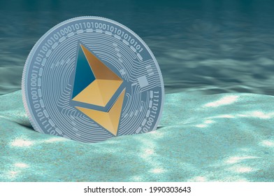 Ethereum Hit Rock Bottom Concept, 3D Rendering Isolated On White Background